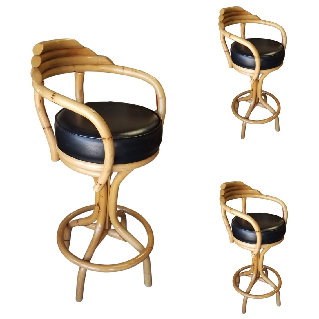 Restored Rattan Single Strand Set of Three Bar Stools (1 of 5)