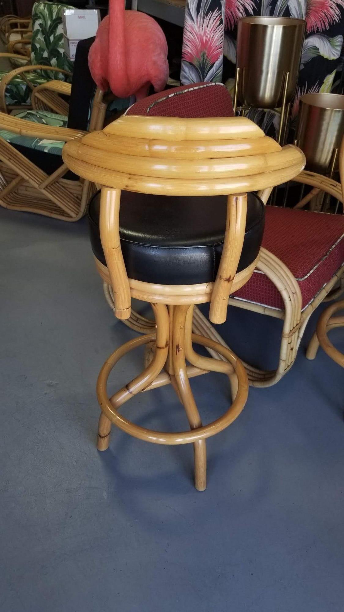 Restored Rattan Single Strand Set of Three Bar Stools - 4
