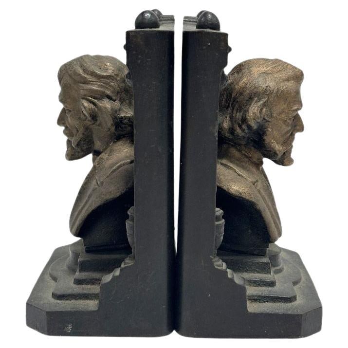 Solid Brass Bookends Bust Of Henry W. Longfellow by "B & H" Bradley and Hubbard (1 of 5)