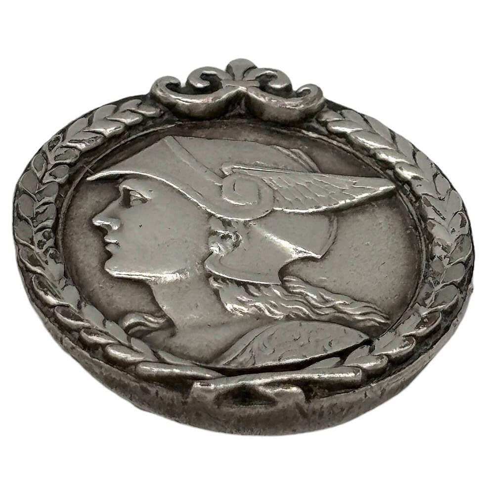 French Pewter Art Deco Medallion Struck with the Face of Mercury Pedant Pin - 2