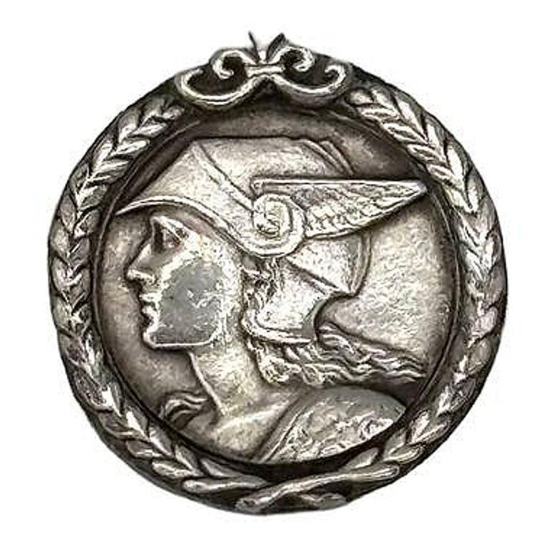 French Pewter Art Deco Medallion Struck with the Face of Mercury Pedant Pin - 5