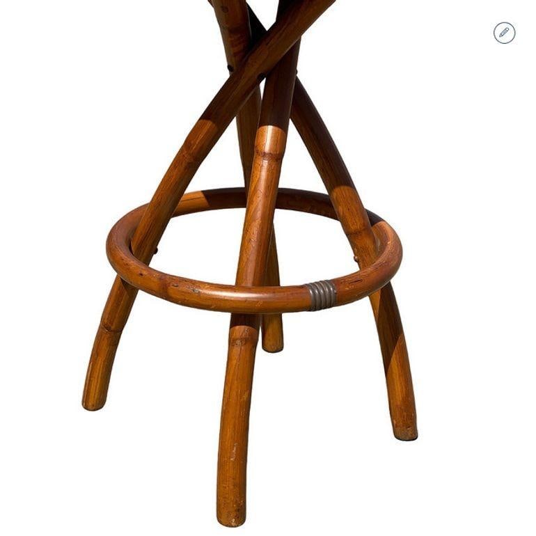 Restored Mid-century Swivel "Spiral" Leg Rattan & Brass Barstools, Pair - 3