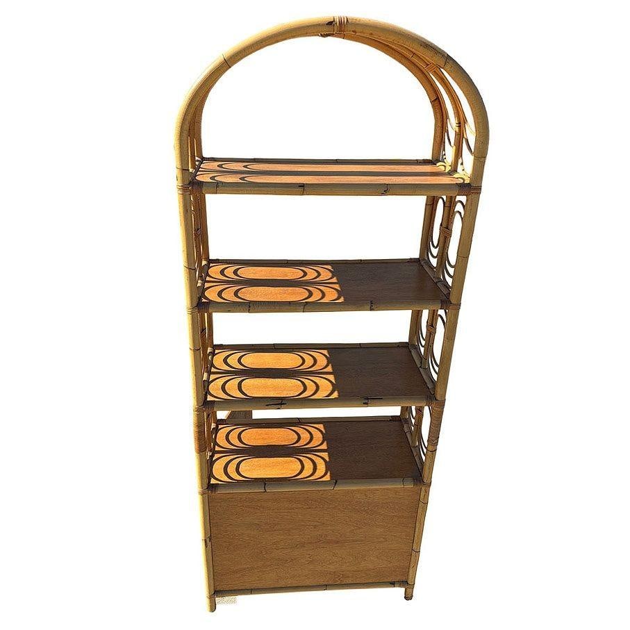 Mid-century Rattan Etagere Display Curio Cabinet w/ Mahogany Shelfs - 3