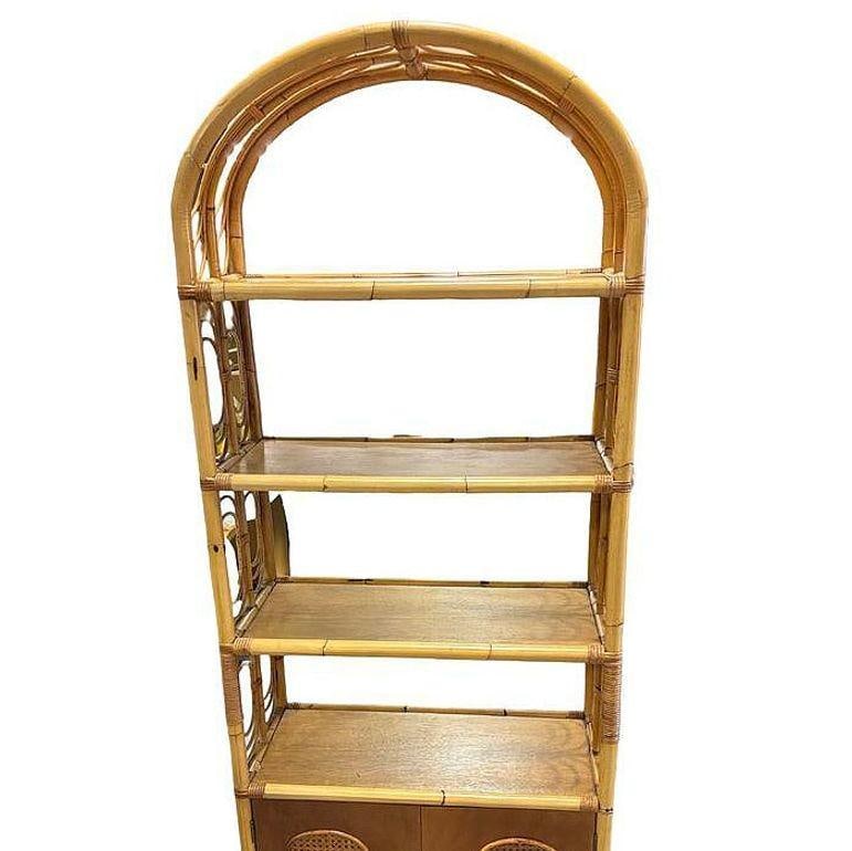 Mid-century Rattan Etagere Display Curio Cabinet w/ Mahogany Shelfs - 4