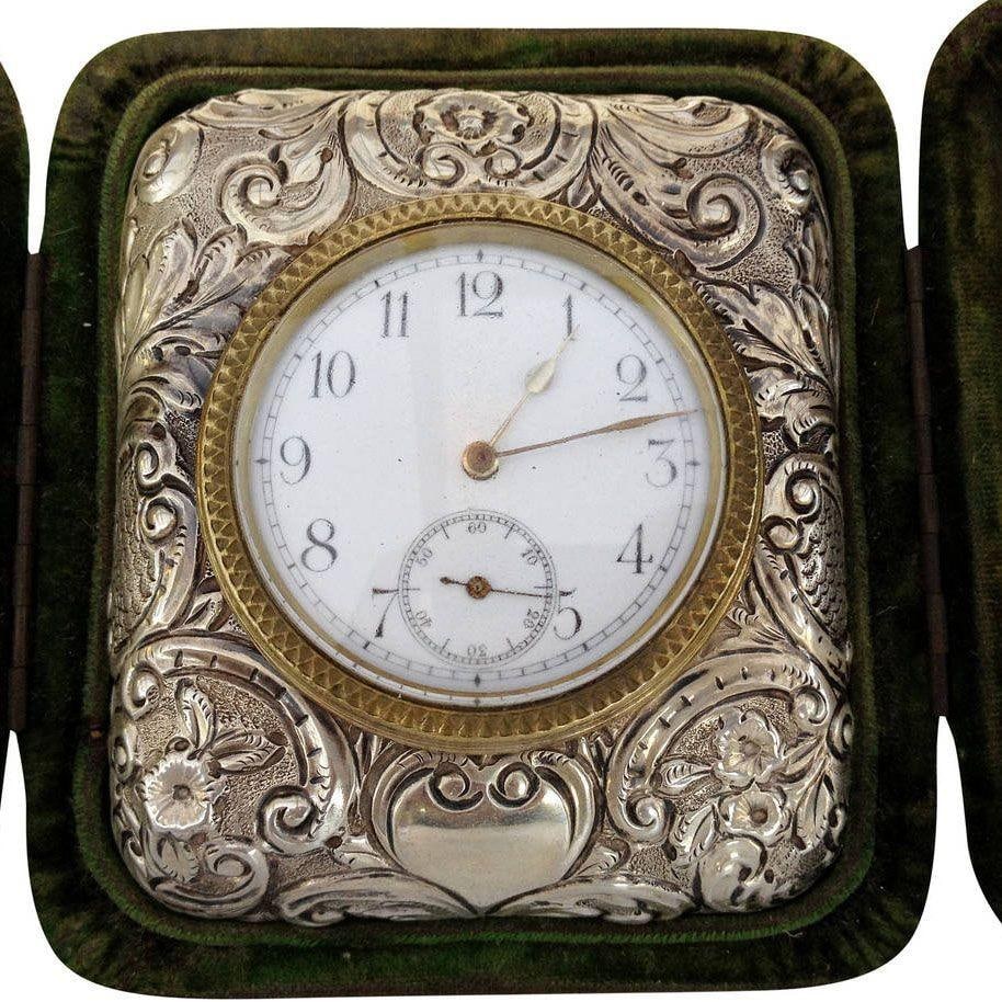 Victorian Silver Embossed Clock by Douglas Clock Company - 3
