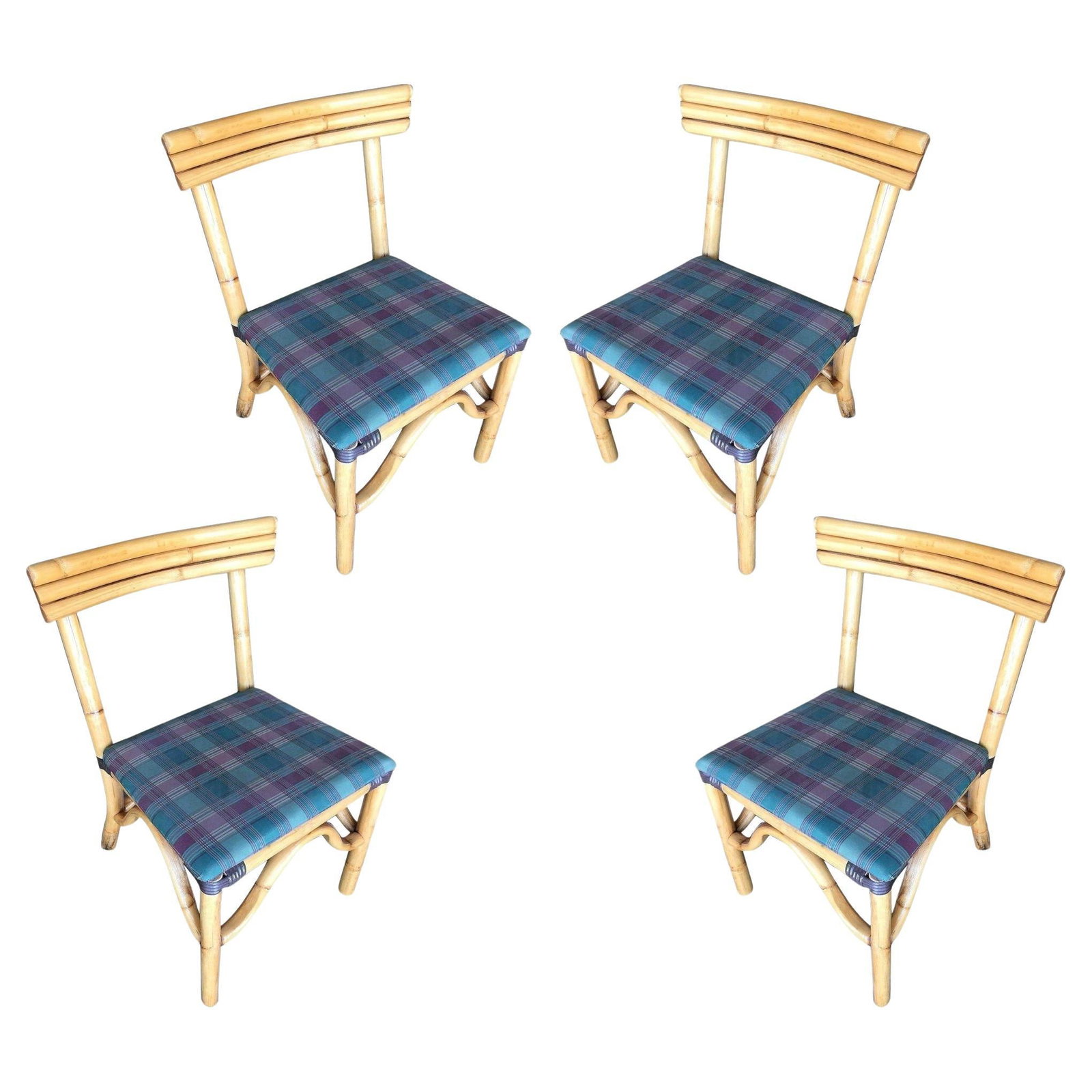 Restored Midcentury Rattan Dining Side Chair with Three-Strand Back, Set of 4 (1 of 5)