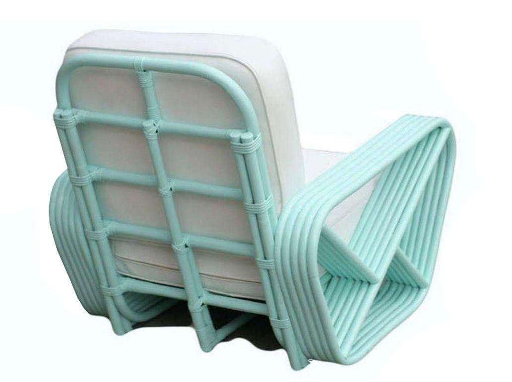 Restored Aqua Turquoise 5-Strand Square Pretzel Rattan Lounge Chairs , Pair - 4