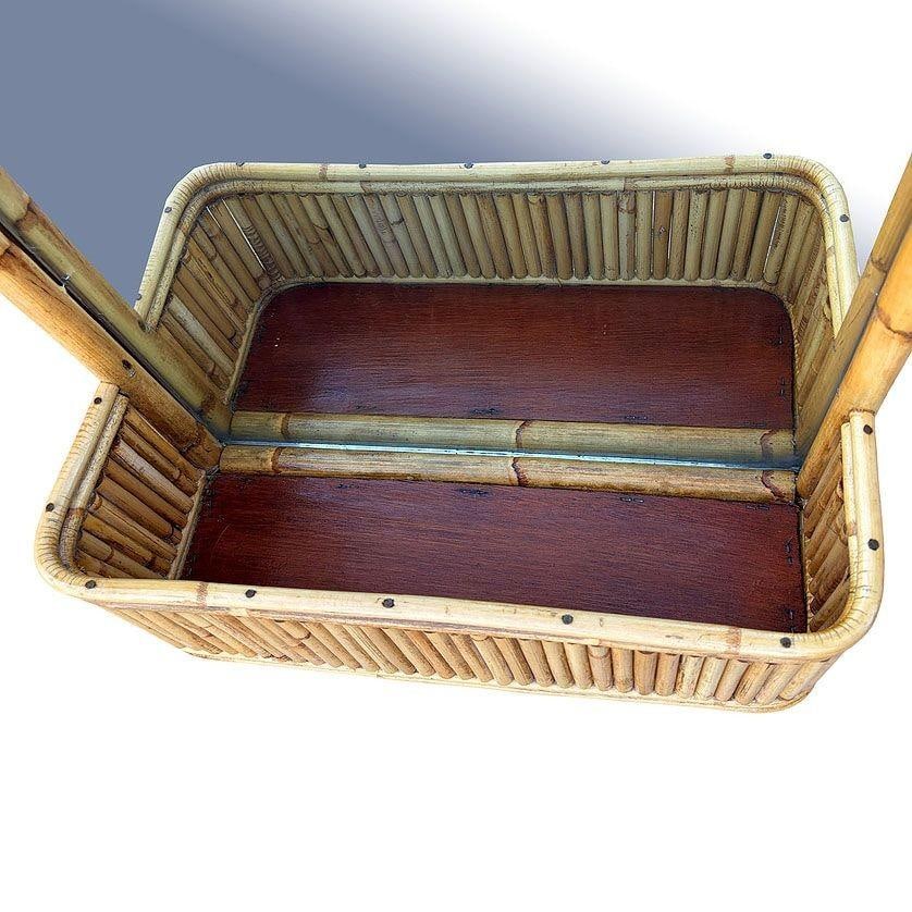Restored Mid-century Stacked Rattan & Wicker Wall Mirror with Shelf/Planter - 3