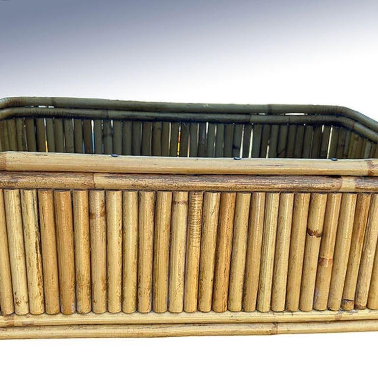 Restored Mid-century Stacked Rattan & Wicker Wall Mirror with Shelf/Planter - 5