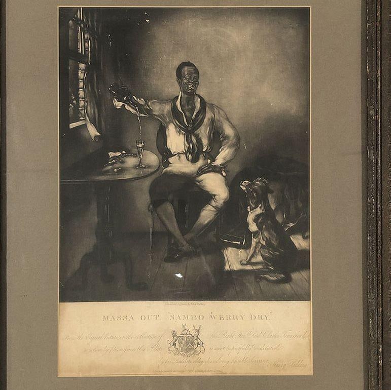 1828 Egnlish Massa Out “Sambo Werry Dry?? Mezzotint Etching By Henry Pidding - 2