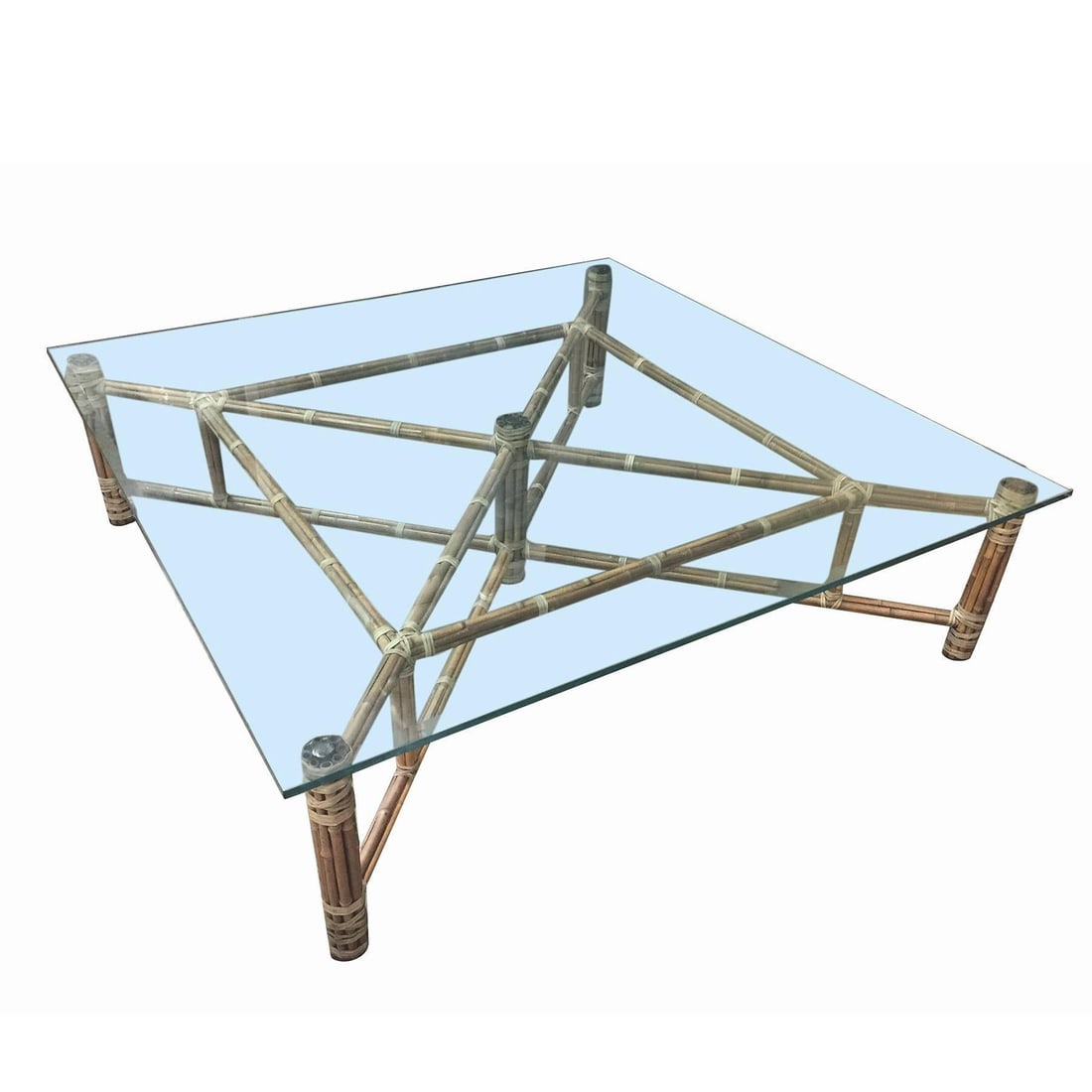 Large Bamboo and Glass Square Coffee Table by John McGuire (1 of 5)
