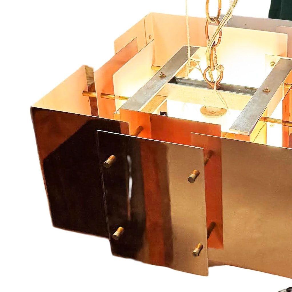 MCM Floating Panel "Cityscape" Brutalist Copper Chandelier By Robert Sonneman - 2