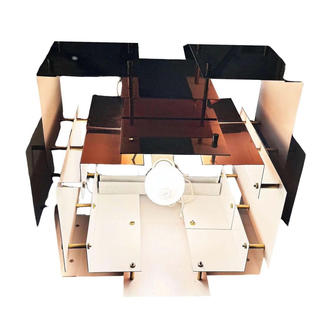 MCM Floating Panel "Cityscape" Brutalist Copper Chandelier By Robert Sonneman - 5