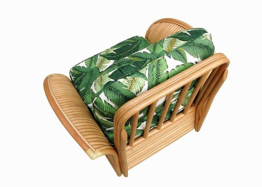 Restored Rattan Fan Arm Lounge Chair With Ottoman Set - 2