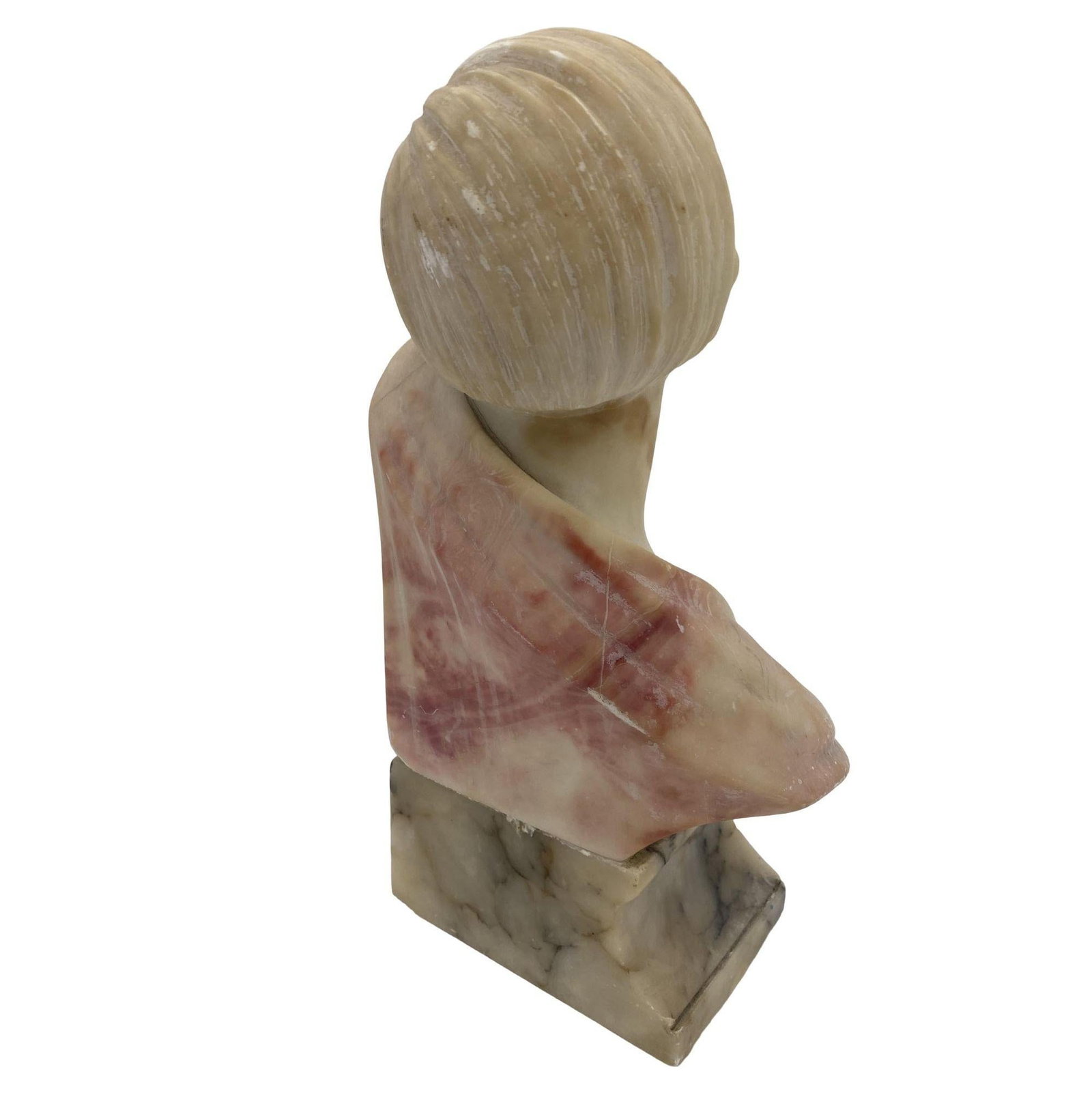 Art Deco Hand Carved Female Flapper Girl Alabaster Bust, Unsigned - 2