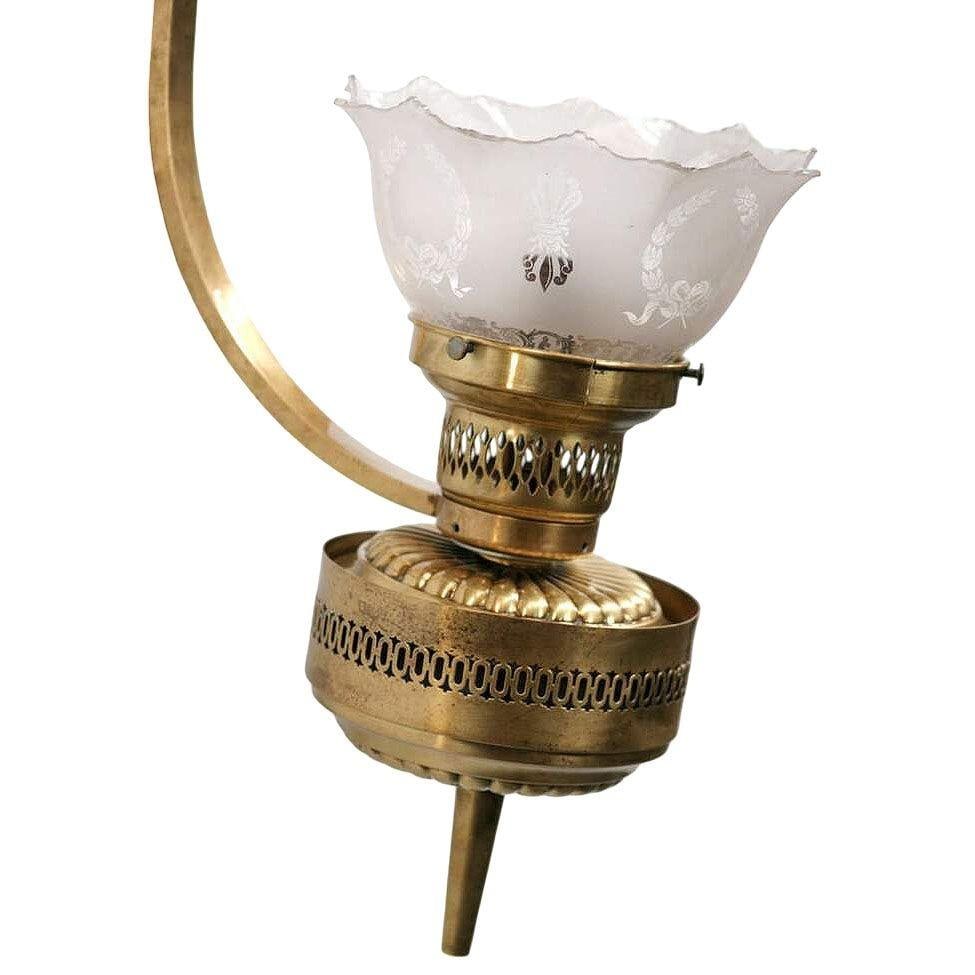 Victorian Brass Electric Converted Oil Lamp Wall Sconce, 2 Available - 2