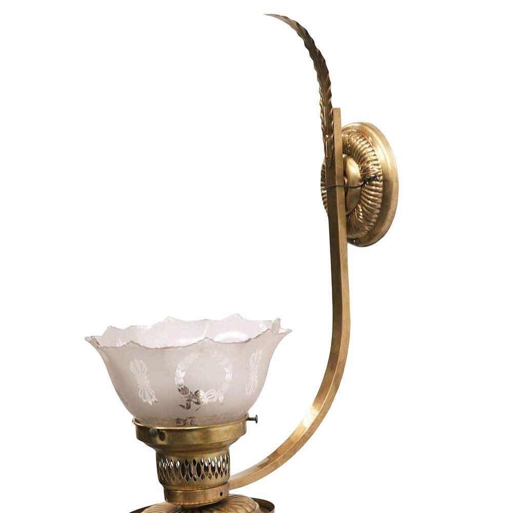 Victorian Brass Electric Converted Oil Lamp Wall Sconce, 2 Available - 3