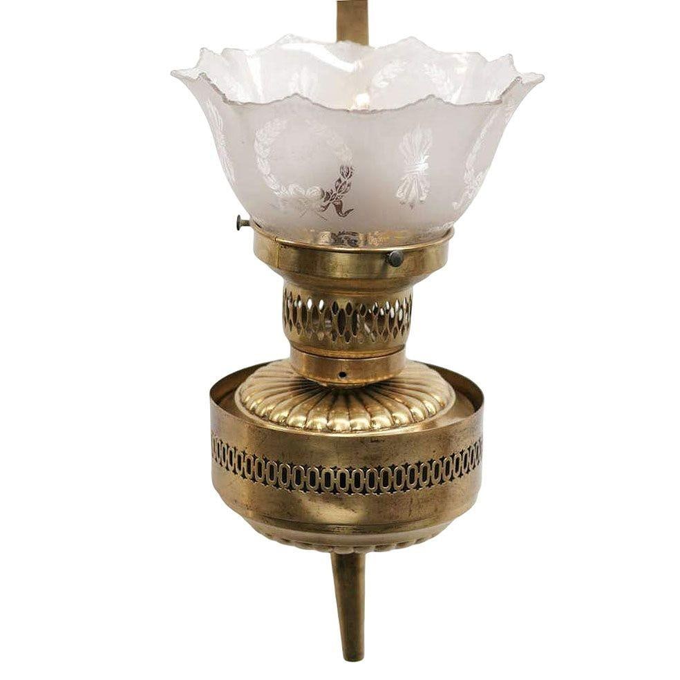 Victorian Brass Electric Converted Oil Lamp Wall Sconce, 2 Available - 4