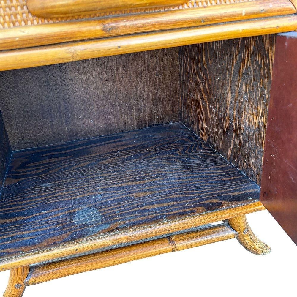 Restored James Mont Styles Rattan & Woven Wicker Bedside Table, Pair - 2