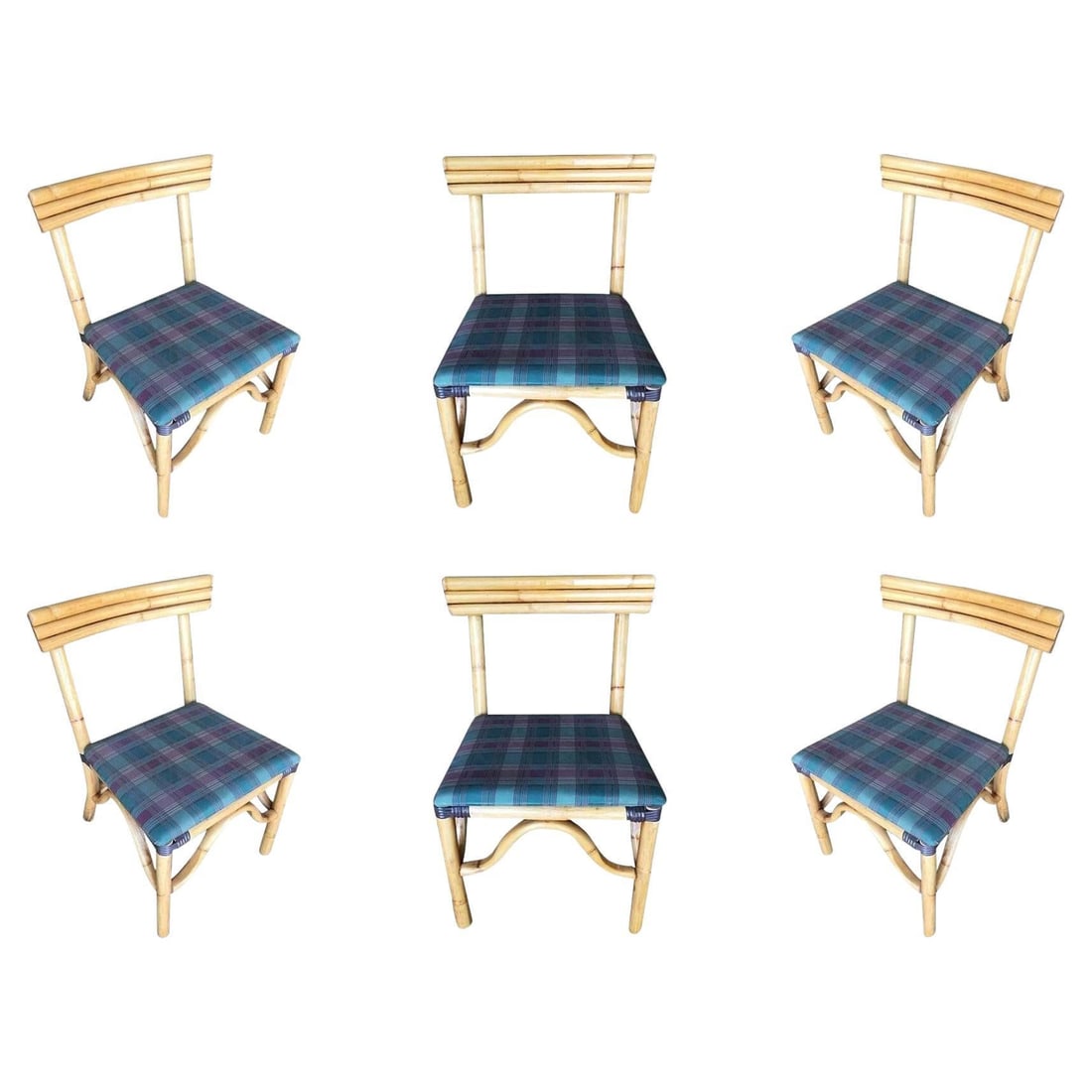 Restored Midcentury Rattan Dining Side Chair with Three-Strand Back, Set of Six (1 of 5)