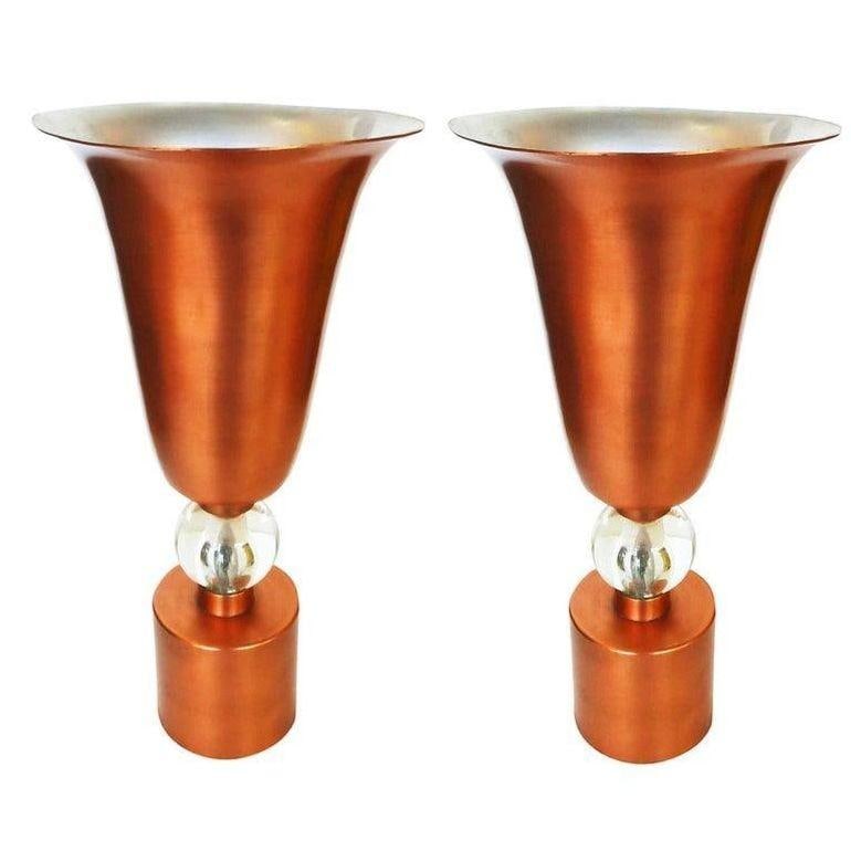 Copper Mid-Century Torchiere Table Lamps, Pair - 5