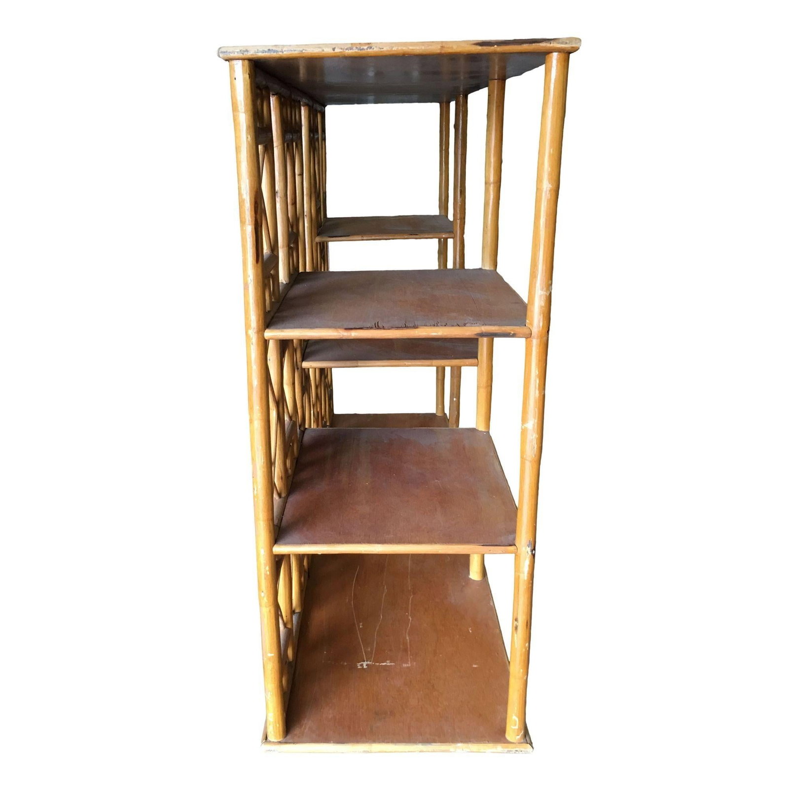 Restored Rattan Seven-Tier Tic-Tac-Toe Display Shelf Wall Etagere Unit - 4