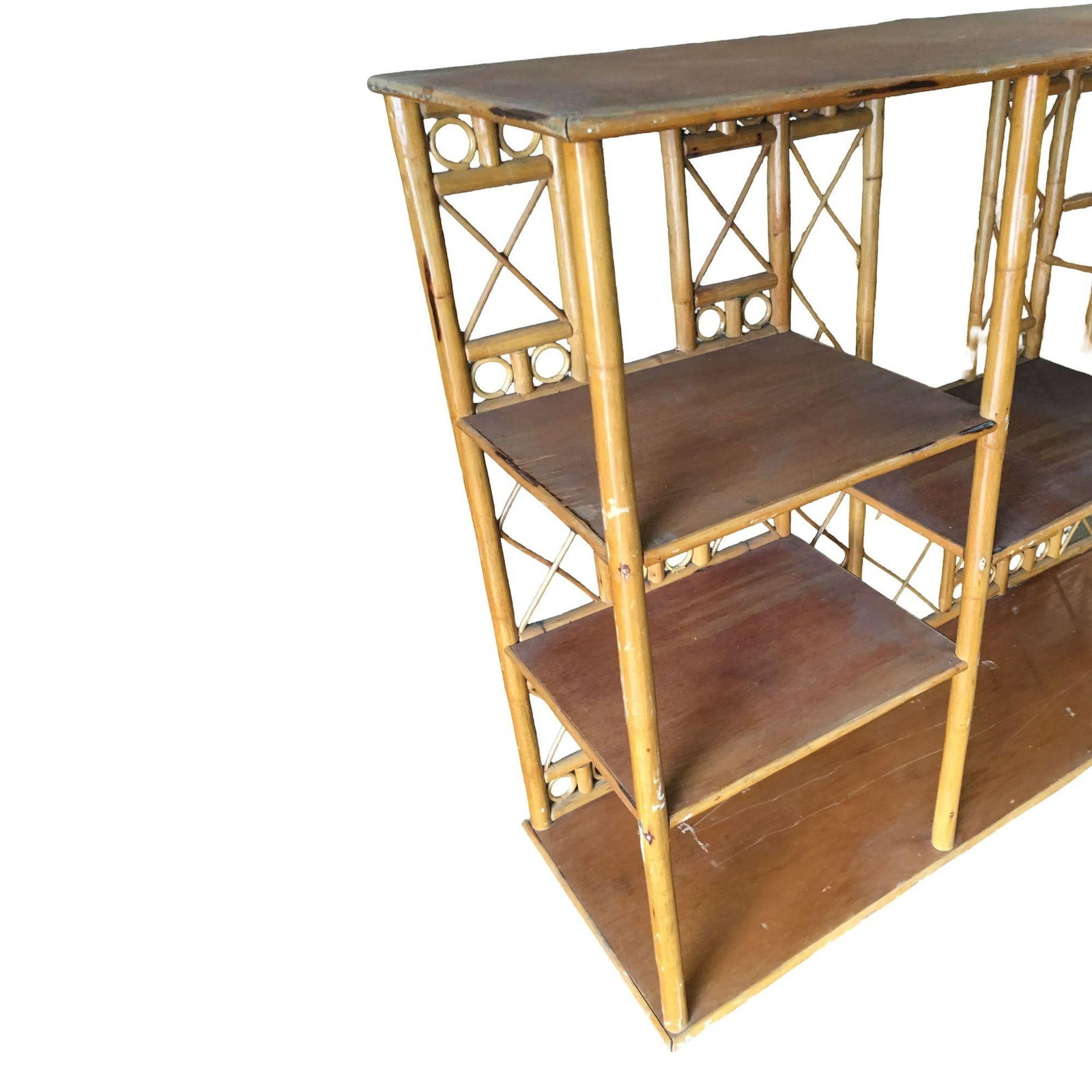 Restored Rattan Seven-Tier Tic-Tac-Toe Display Shelf Wall Etagere Unit - 5