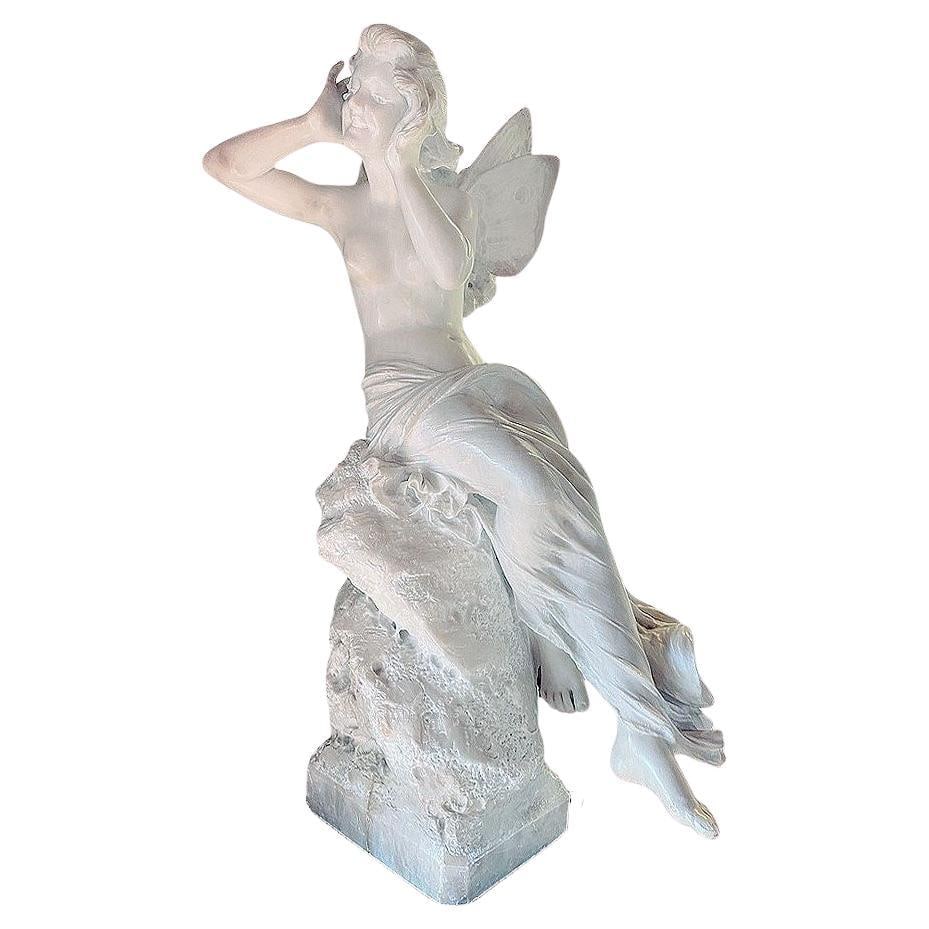 Late Victorian French Hand Carved Psyche Goddess Marble Statue, signed (1 of 5)