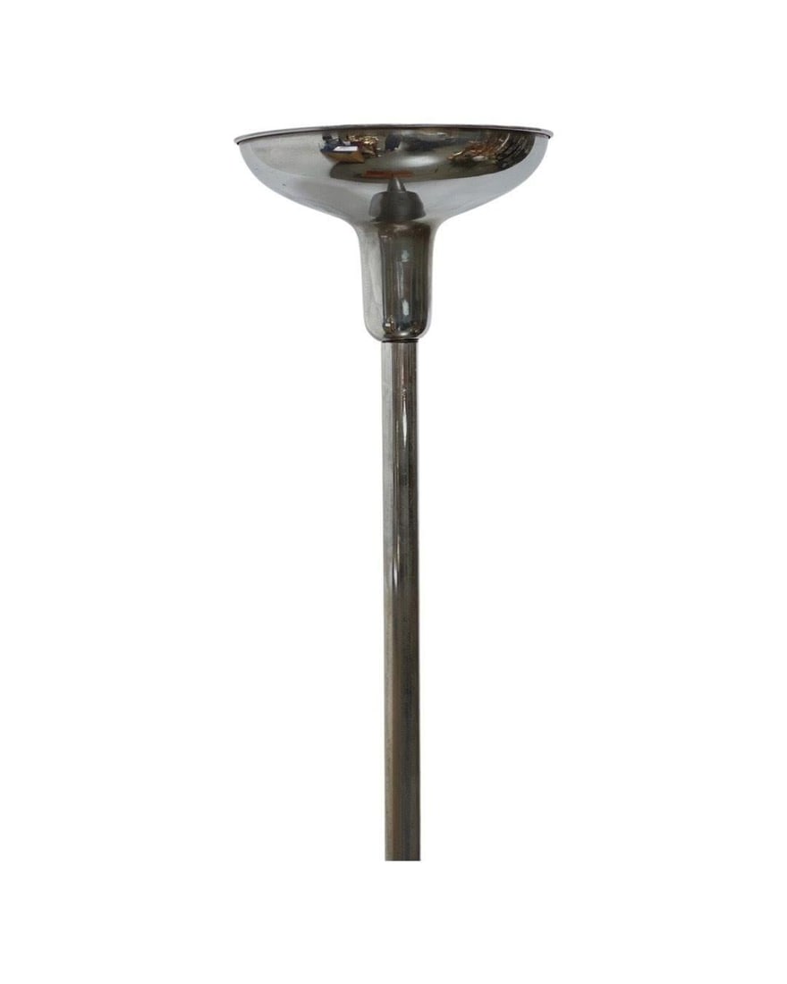 Art Deco Chrome & Wood Torchiere Floor Lamp End Table - 3