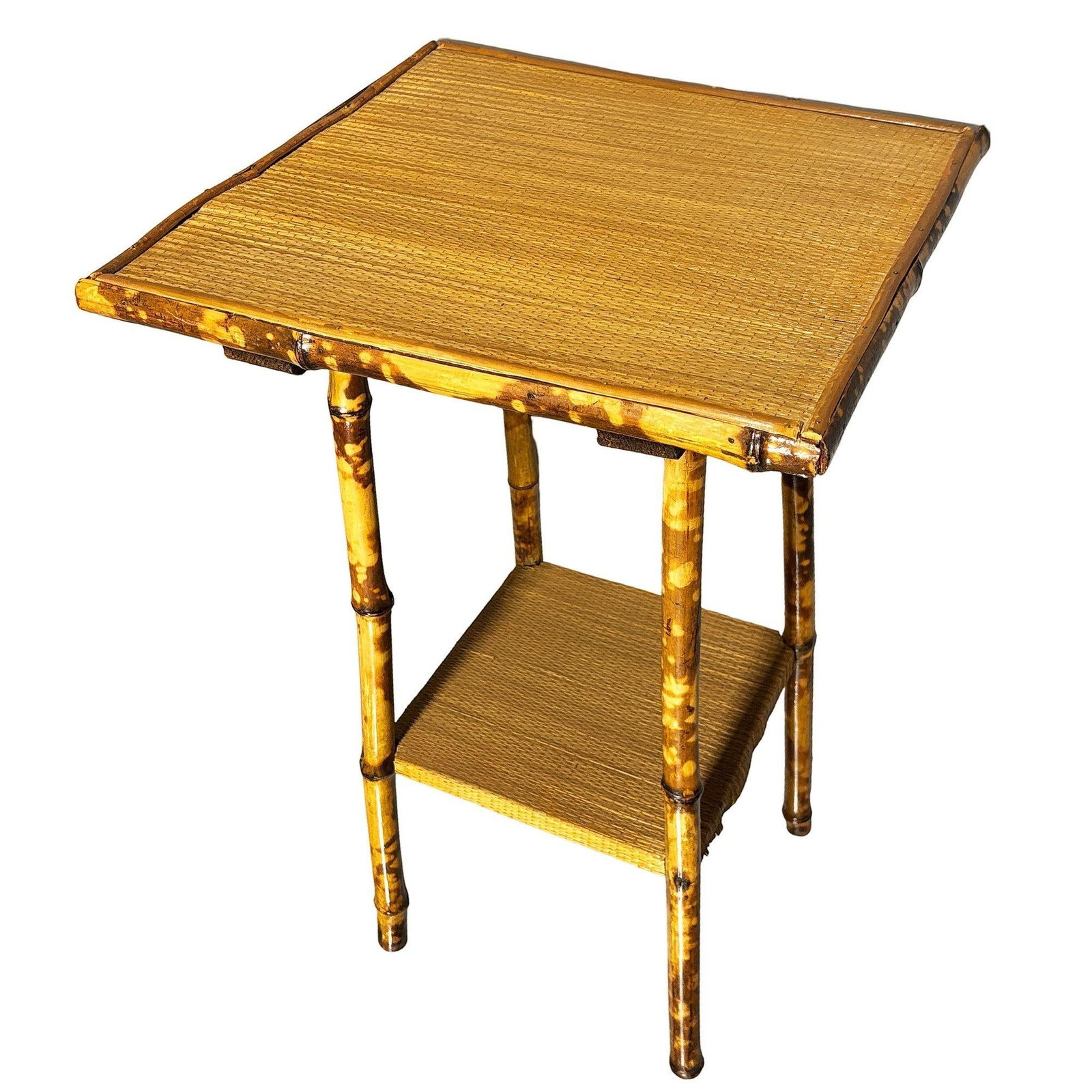 Aesthetic Movement Tiger Tortoise Bamboo Pedestal 2-Tier Side Drink Table - 2