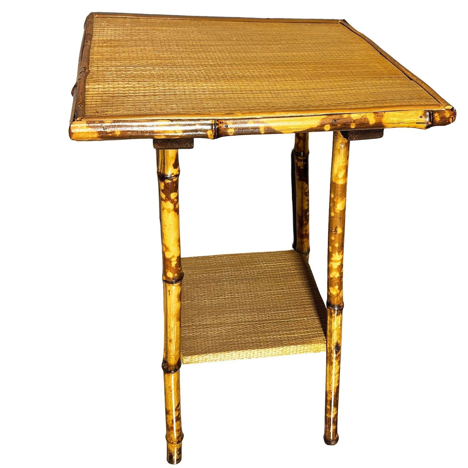 Aesthetic Movement Tiger Tortoise Bamboo Pedestal 2-Tier Side Drink Table - 4