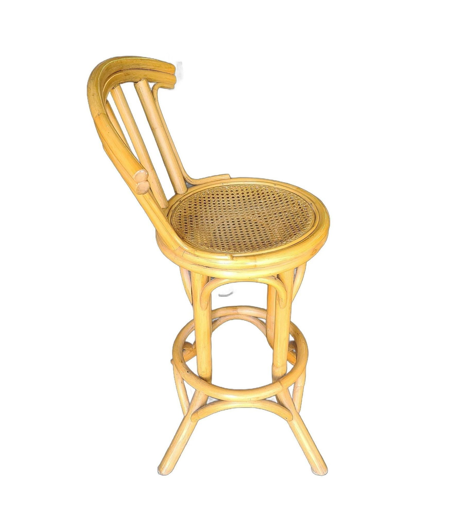 Mid Century Restored Rattan Bar Stool with Wicker Seat - 4