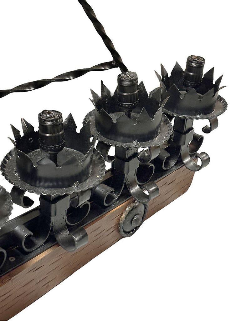 Spanish Revival Wrought Iron 7-Light Wood Beam Grand Wall Sconce, 2 Available - 3