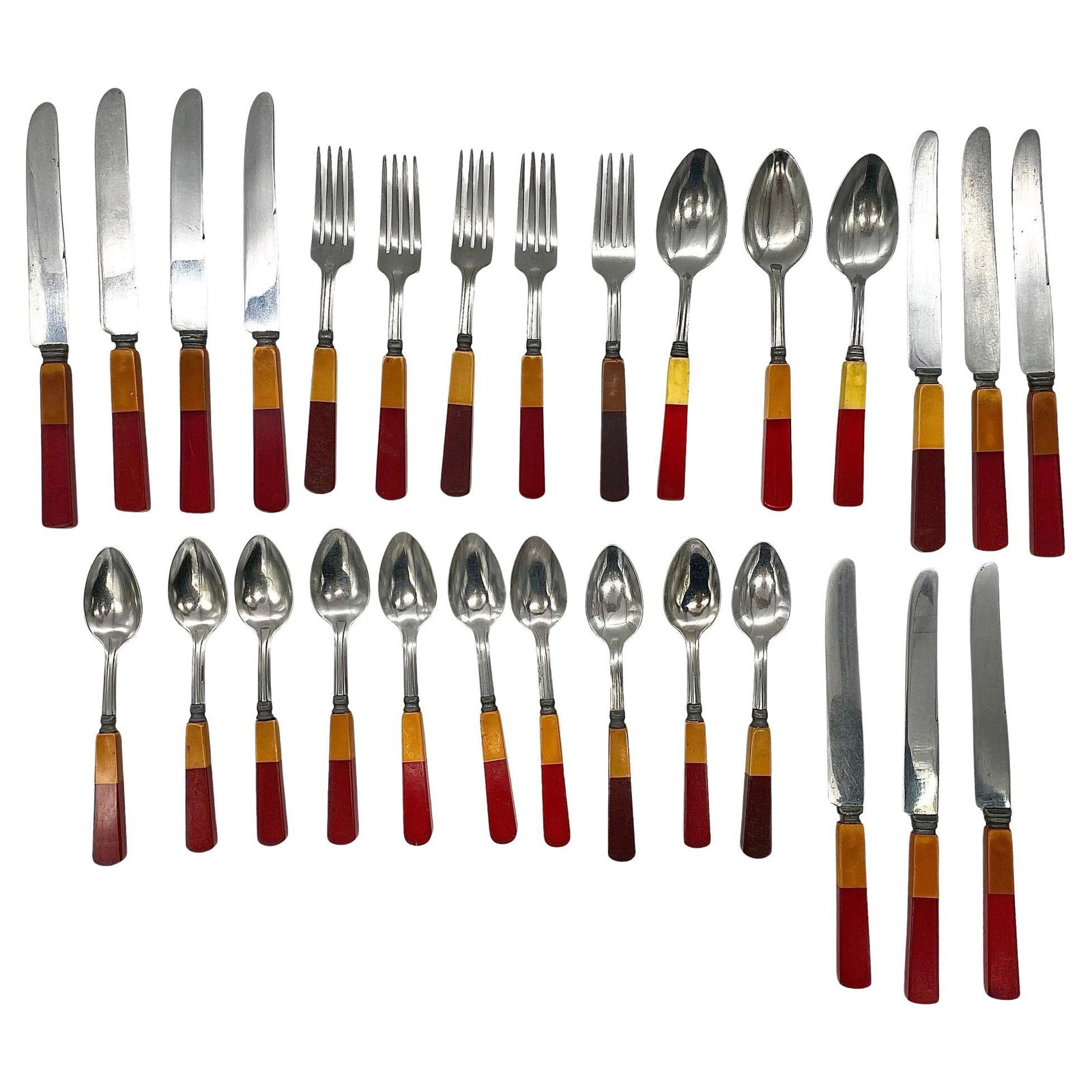 2-Toned Butterscotch, Red, Green Bakelite Stainless Steel Flatware 34 Pieces Set (1 of 5)
