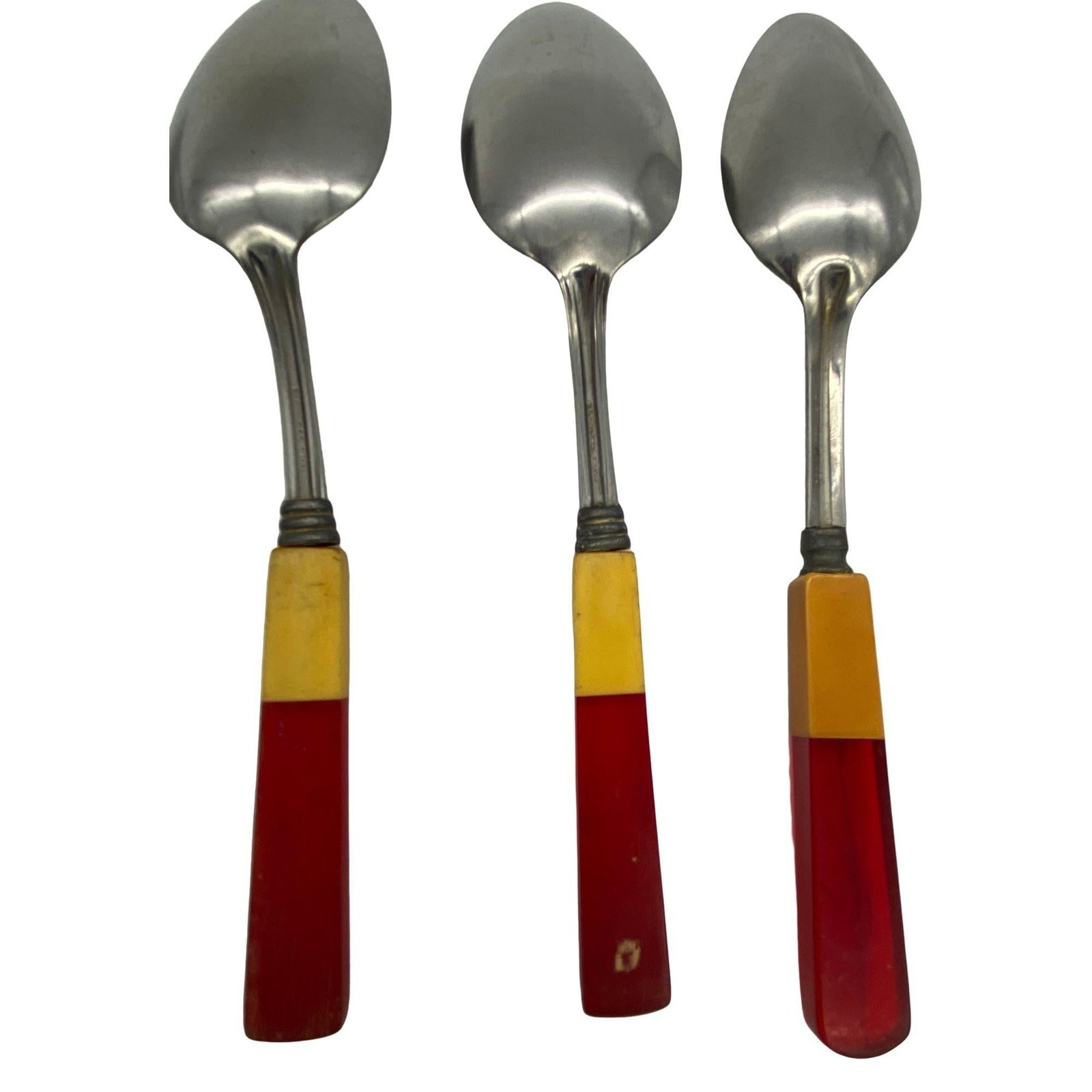 2-Toned Butterscotch, Red, Green Bakelite Stainless Steel Flatware 34 Pieces Set - 2
