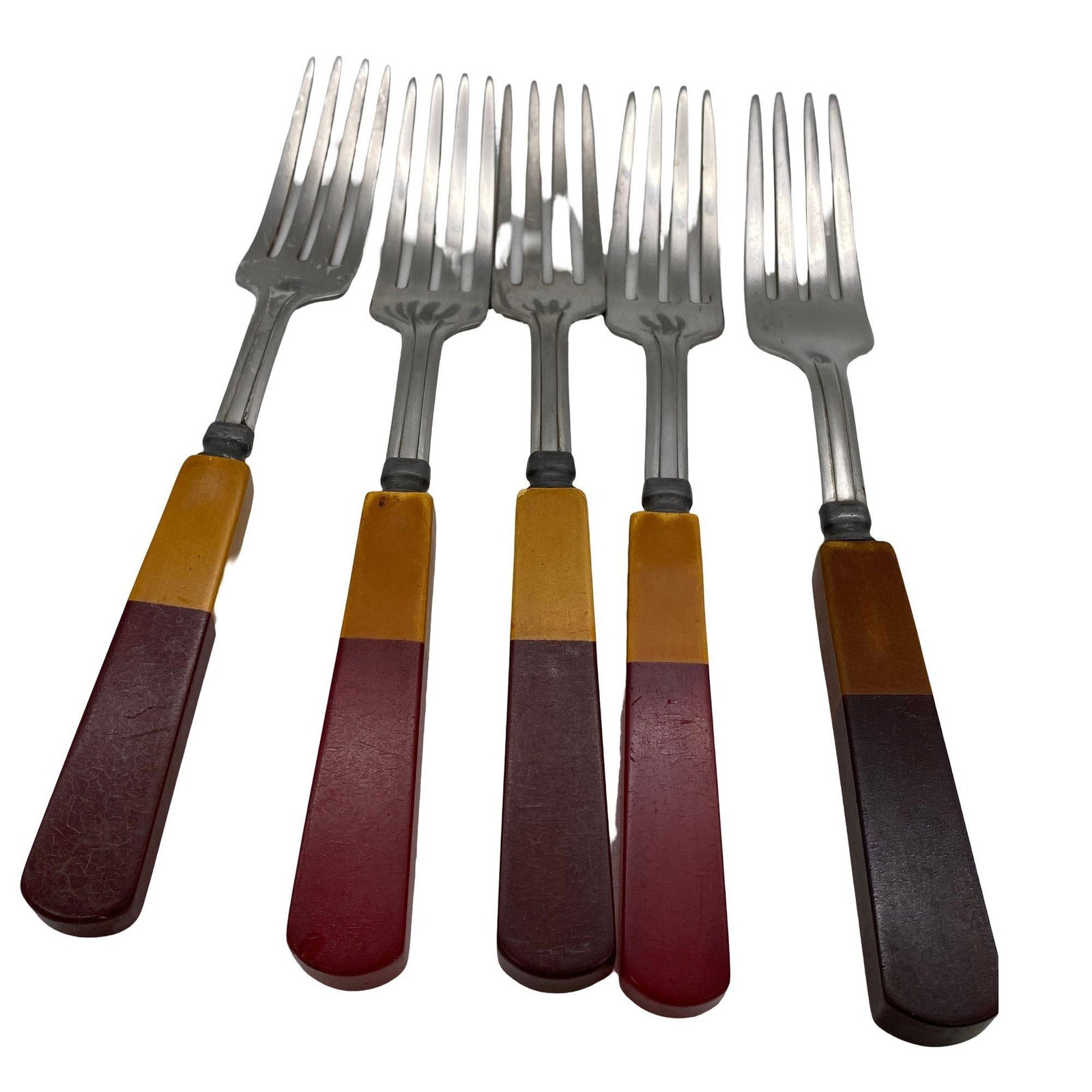 2-Toned Butterscotch, Red, Green Bakelite Stainless Steel Flatware 34 Pieces Set - 4