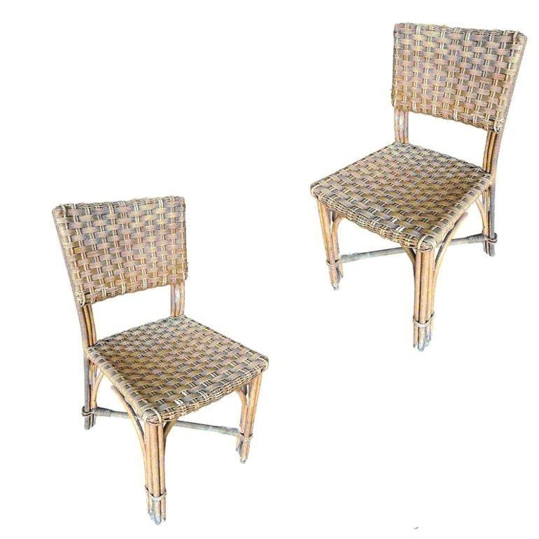 Restored Midcentury Era Rattan Dining Side Chairs with Wicker Woven Seats - 2