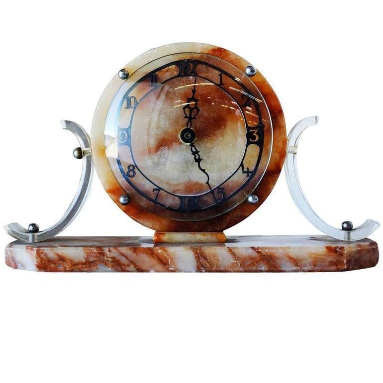 Rare Mid-Century Acrylic & Marble Modernist Mantel Clock - 3