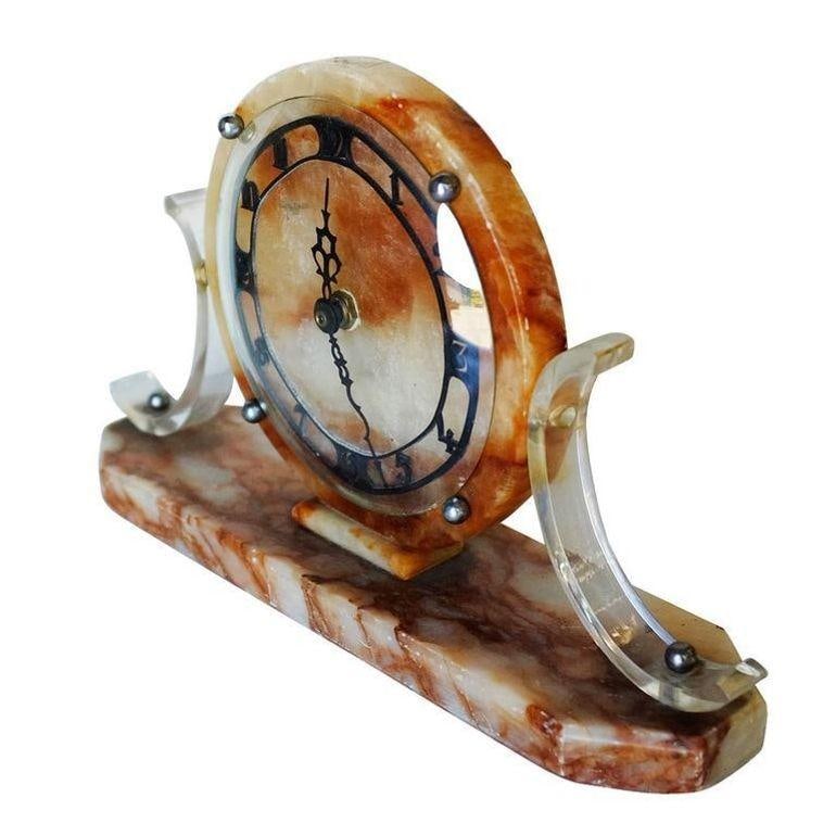 Rare Mid-Century Acrylic & Marble Modernist Mantel Clock - 4