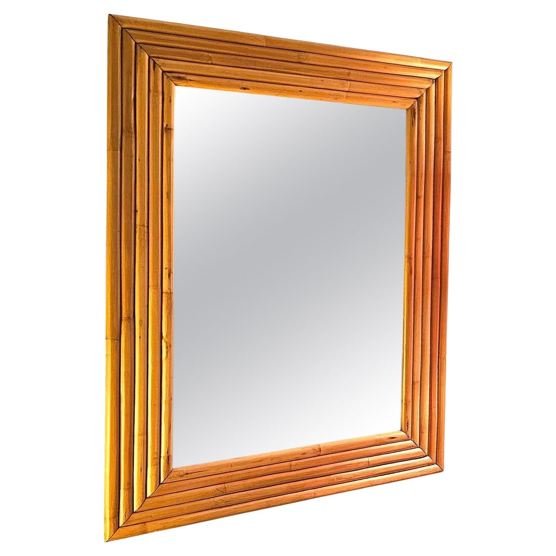Restored Five-Strand Rectangle Rattan Mirror by Tropical Sun Rattan Company: Title: Restored Five-Strand Rectangle Rattan Mirror by Tropical Sun Rattan Company Description: This beautifully restored 1948 new-stock rattan frame from the unused stock of Tropical Sun Rattan Compa