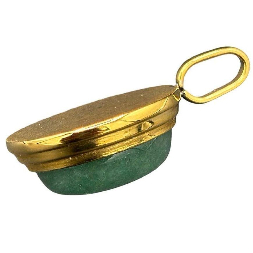 Large 14k Gold Stepped Natural Aventurine Oval Pendent - 4