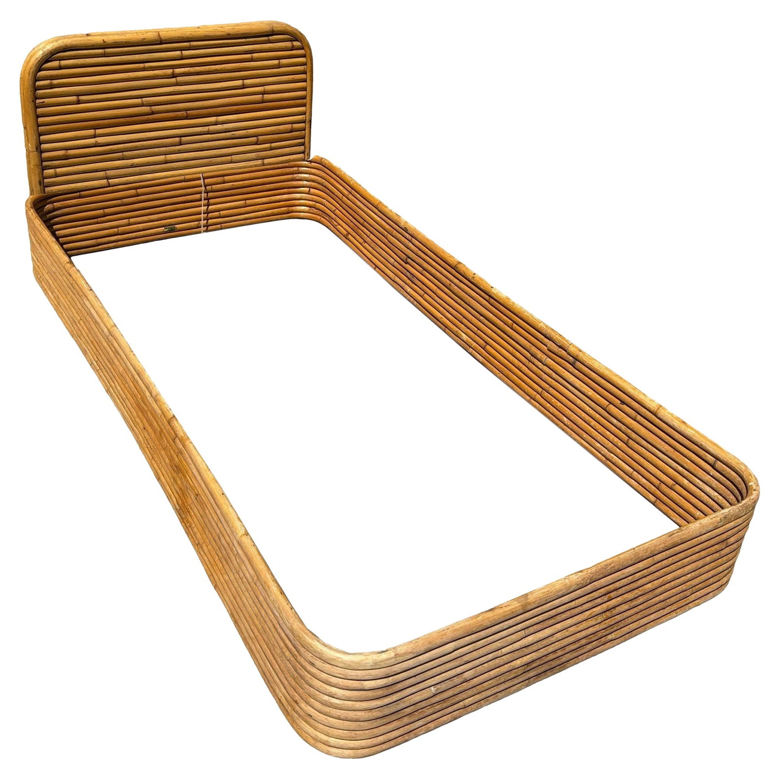 Restored Paul Frankl Style Stacked Rattan Bed Single Size Bed Frame, Kane Kraft (1 of 5)