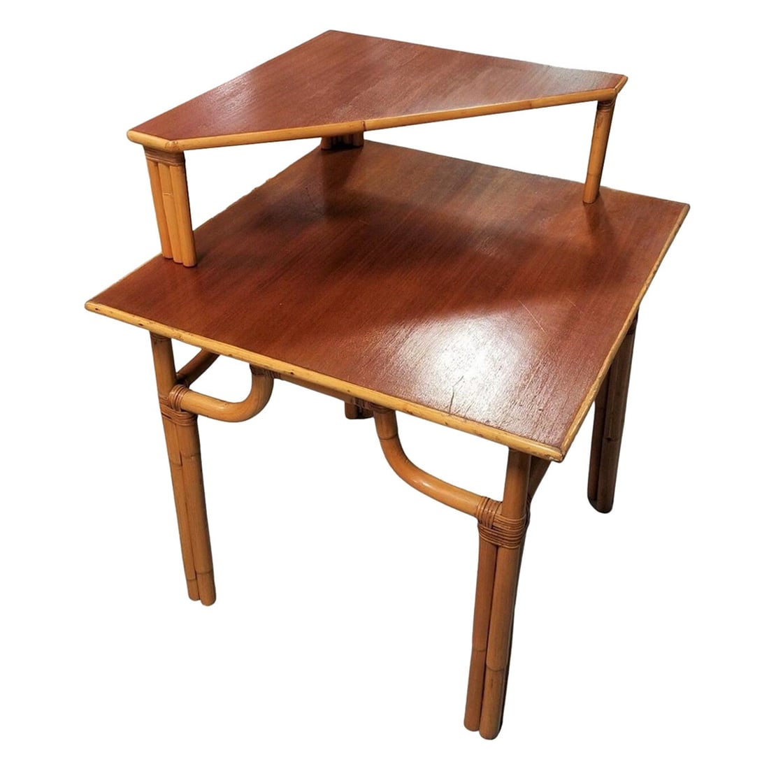 Restored Rattan 2-Tiered Corner Table or Desk (1 of 5)