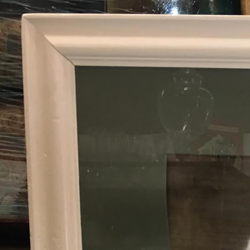 Postwar Hawaiian Airbrush Tropical Hibiscus Floral in White Wood Frame, Signed - 4