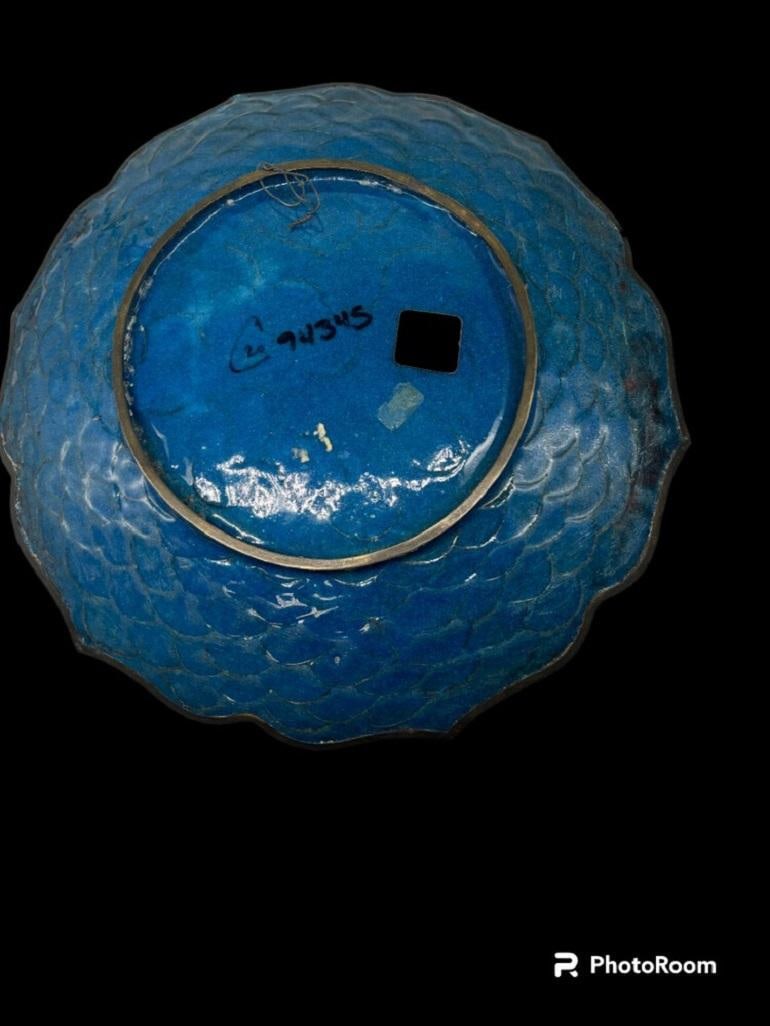 Rare 19th-century antique Meiji Period Japanese Bronze Cloisonné Charger - 5