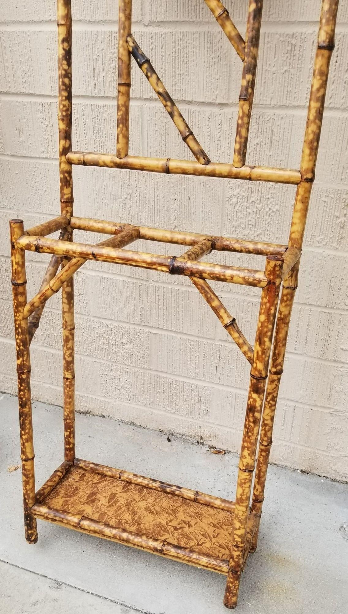 Restored Aesthetic Movement Tiger Tortoise Bamboo Hall Tree With Mirror - 3