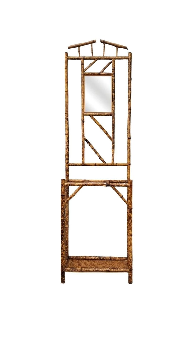 Restored Aesthetic Movement Tiger Tortoise Bamboo Hall Tree With Mirror - 4