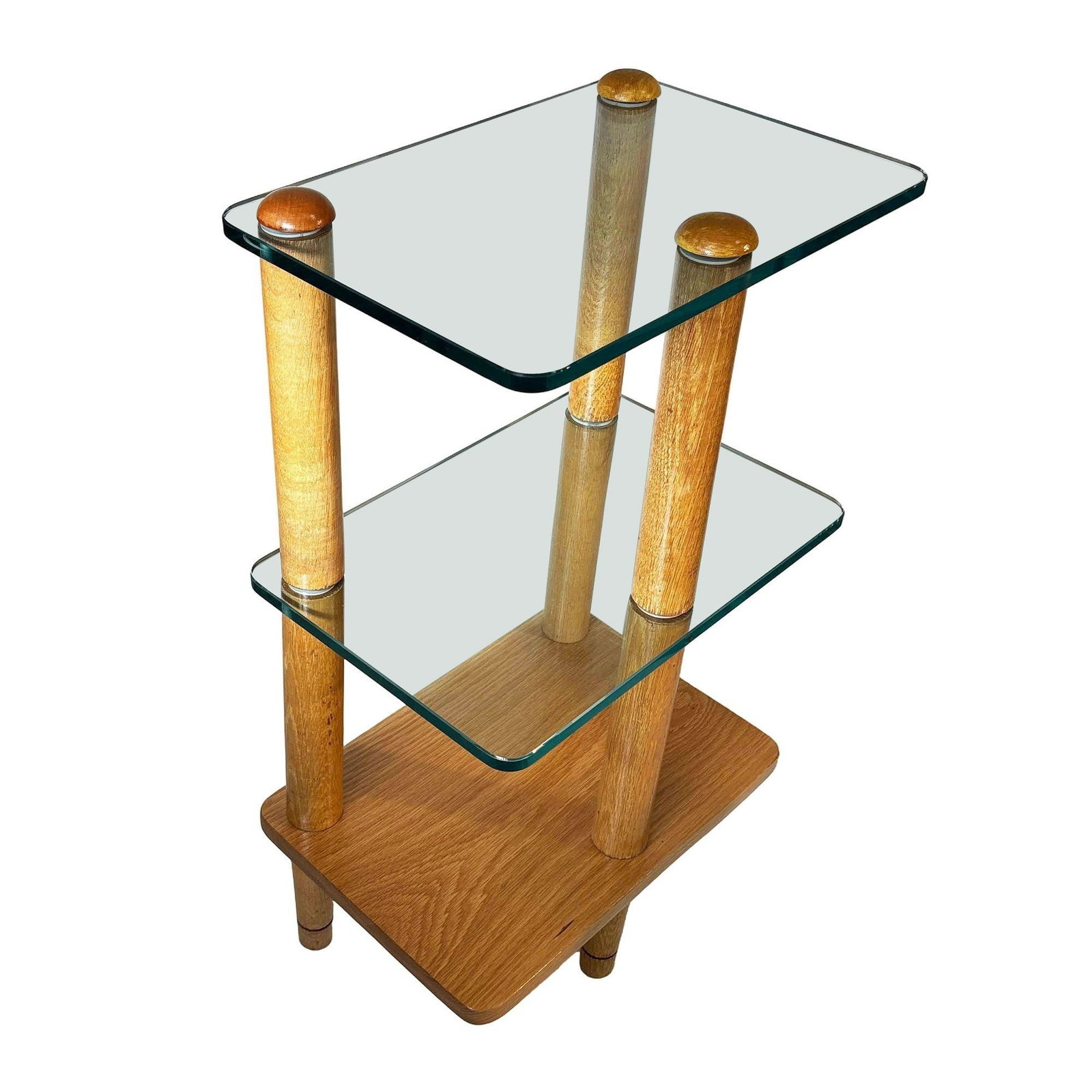 MCM Floating Glass & Walnut 28" Tall Side Table Attributed to Gilbert Rohde (1 of 5)
