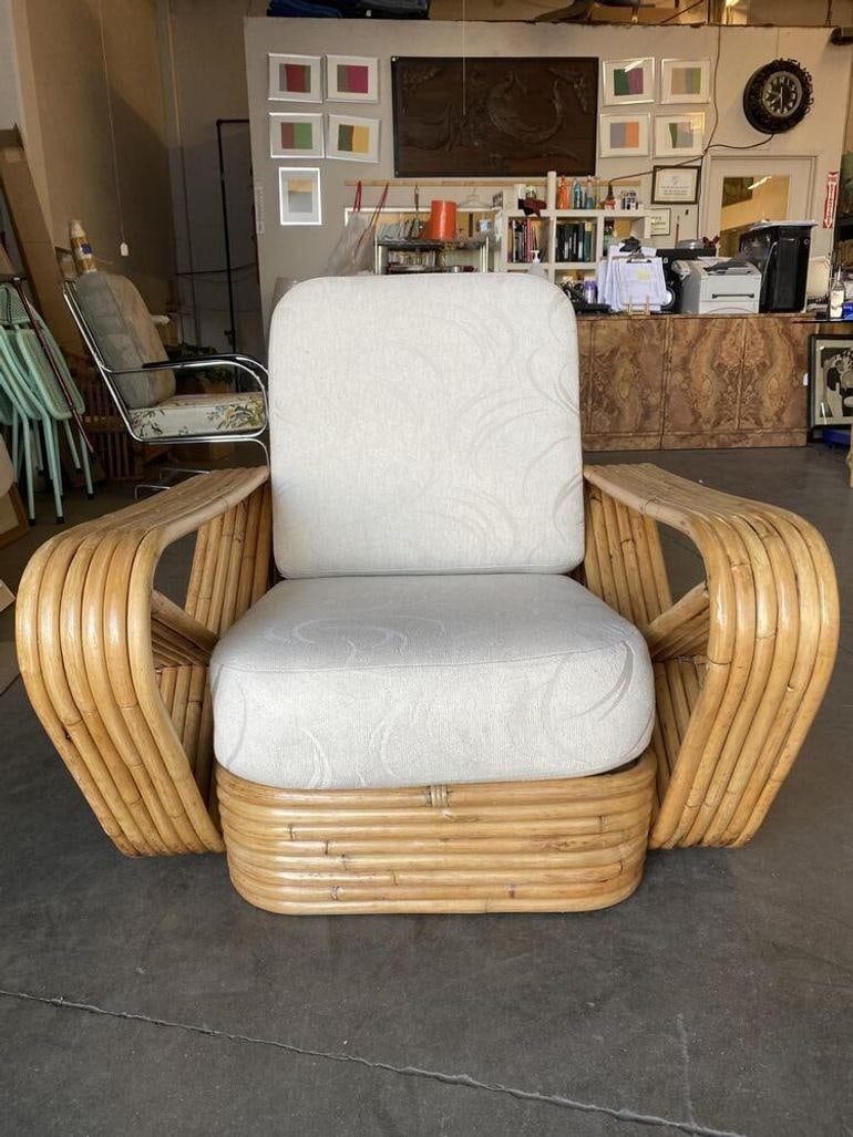 Restored Six-Strand Square Pretzel Rattan Lounge Chair with Ottoman - 5