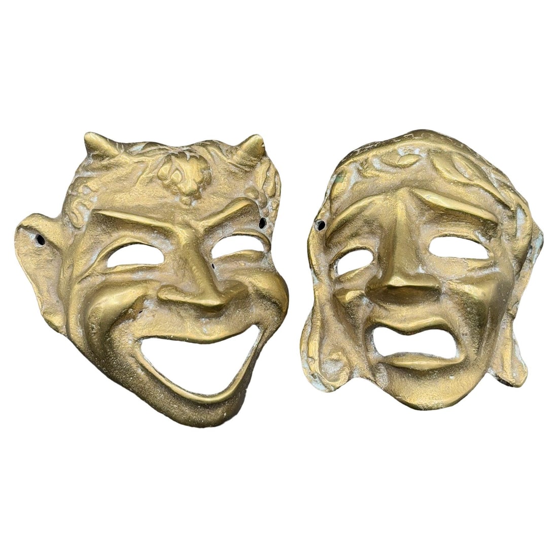 MCM Greek Theater Masks Comedy & Tragedy Wall Sculpture Hand-cast in Bronze Pair (1 of 5)